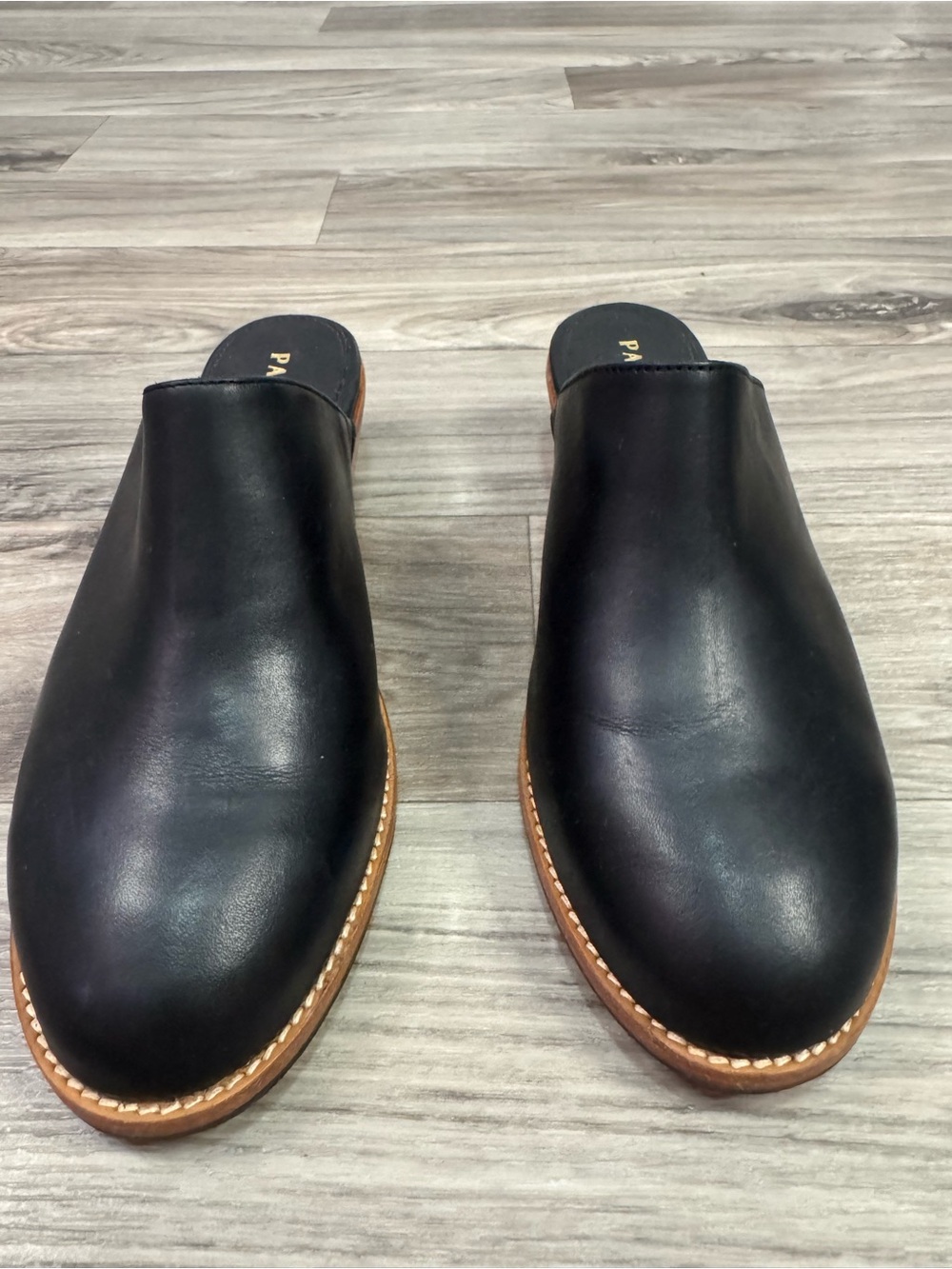 Patina Portland Leather Footwear Leather Black Mule Slides Size 9.5 - Picture 3 of 6